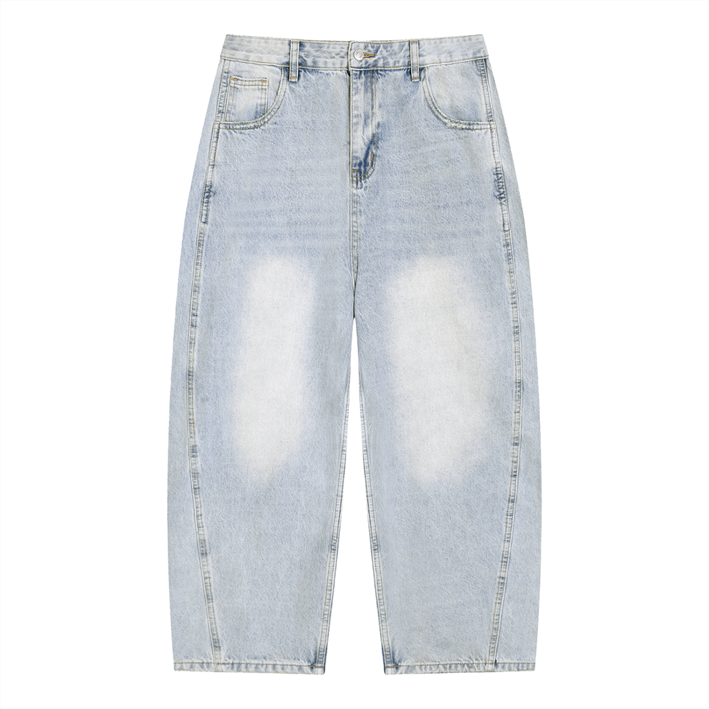 Vintage Wash Barrel Jeans – Light Blue