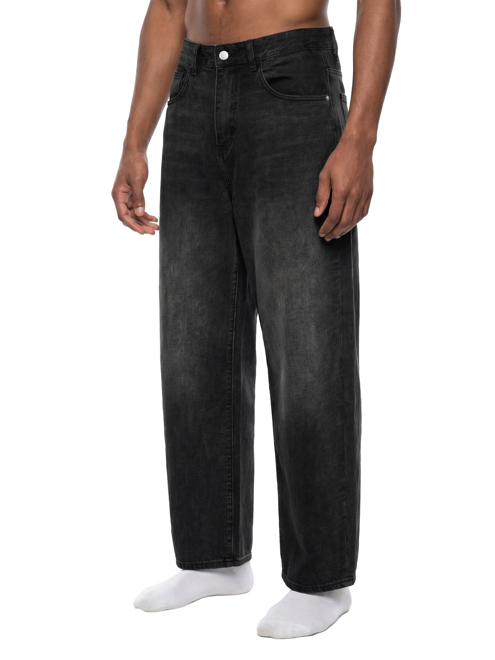 Vintage Wash Barrel Jeans – Washed Black