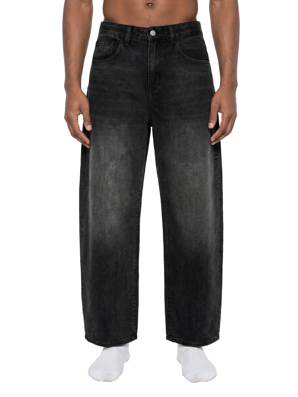 Vintage Wash Barrel Jeans – Washed Black