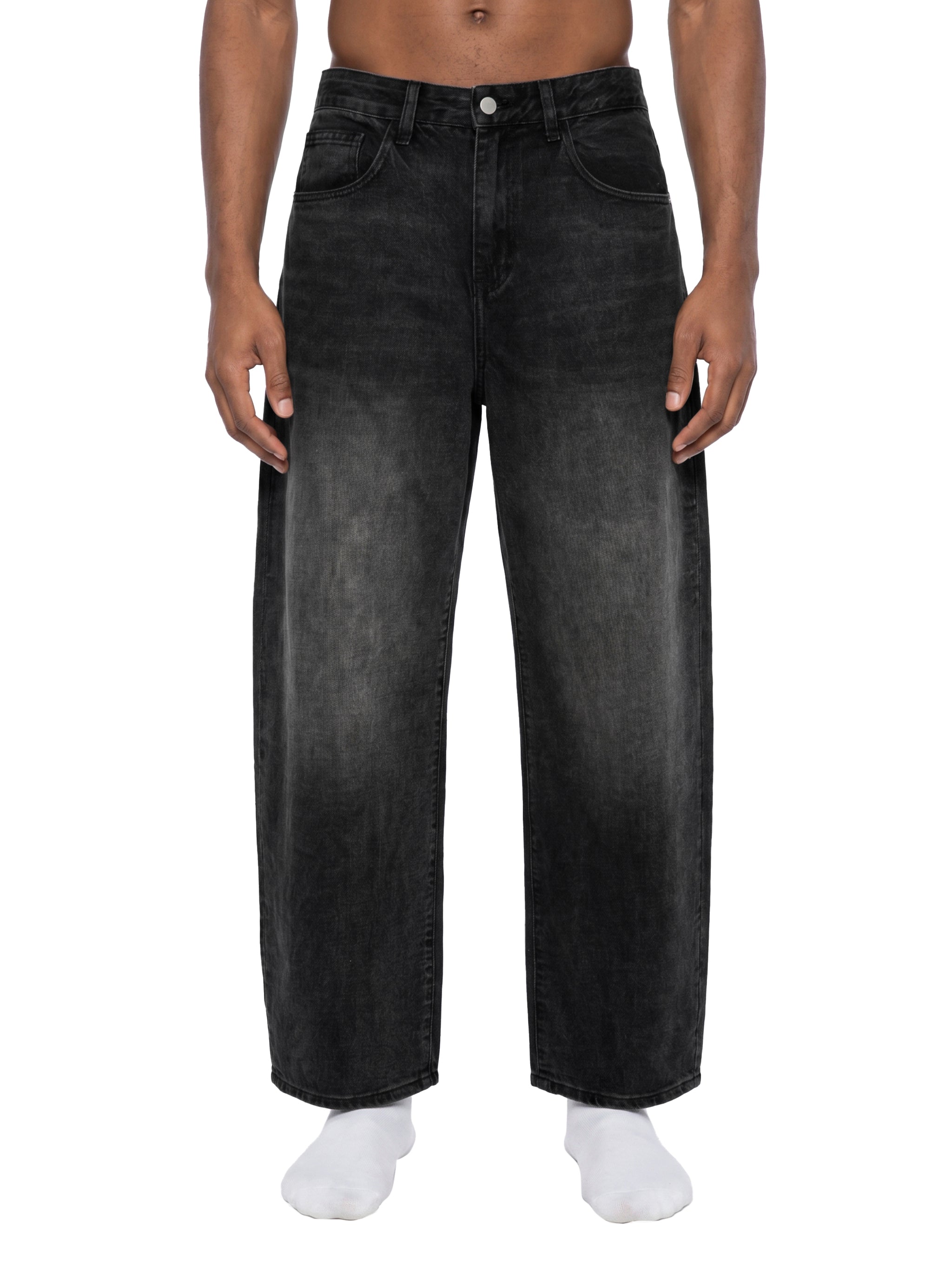 Vintage Wash Barrel Jeans – Washed Black